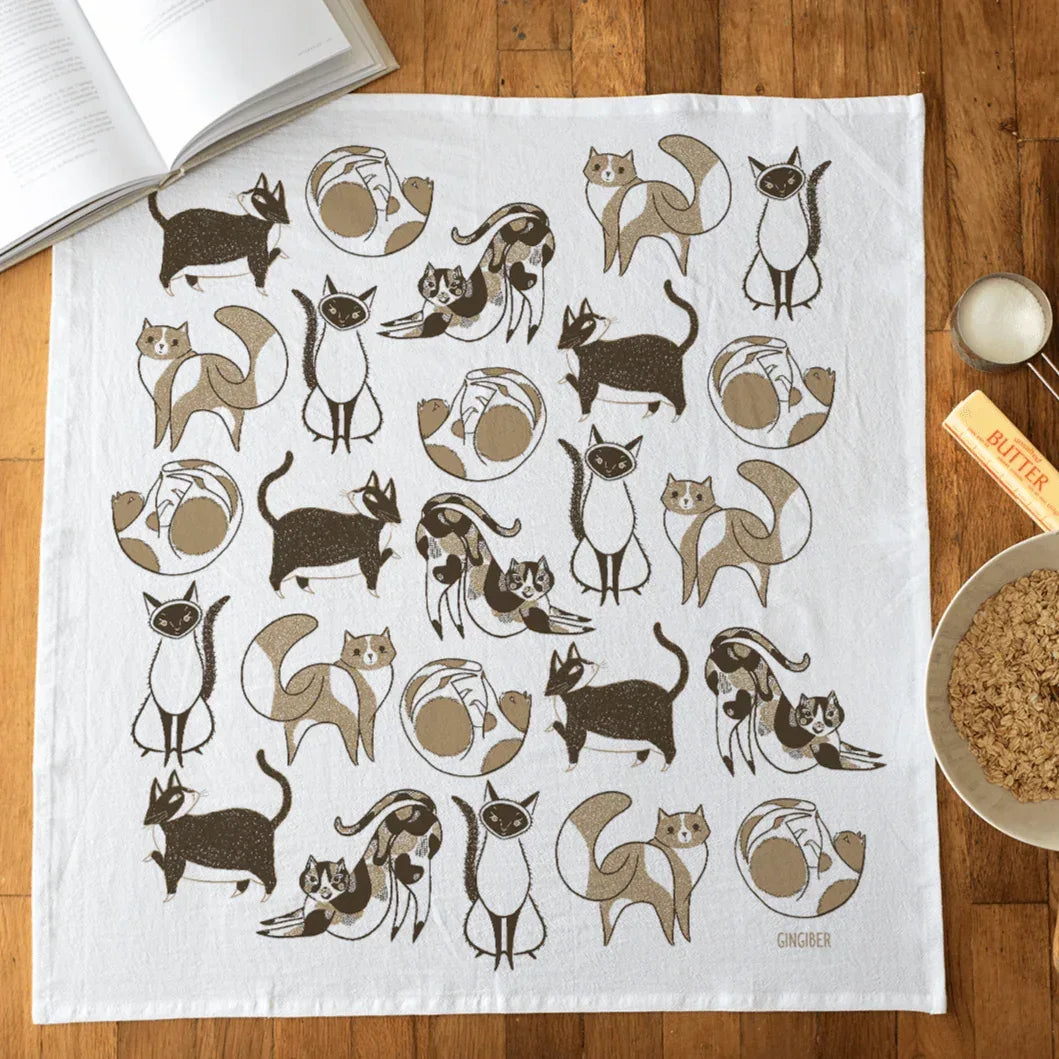 tea towel with illustrated cats