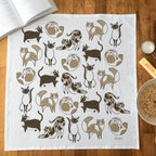 tea towel with illustrated cats and dogs