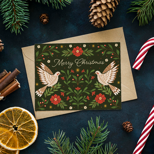 Doves Merry Christmas Card