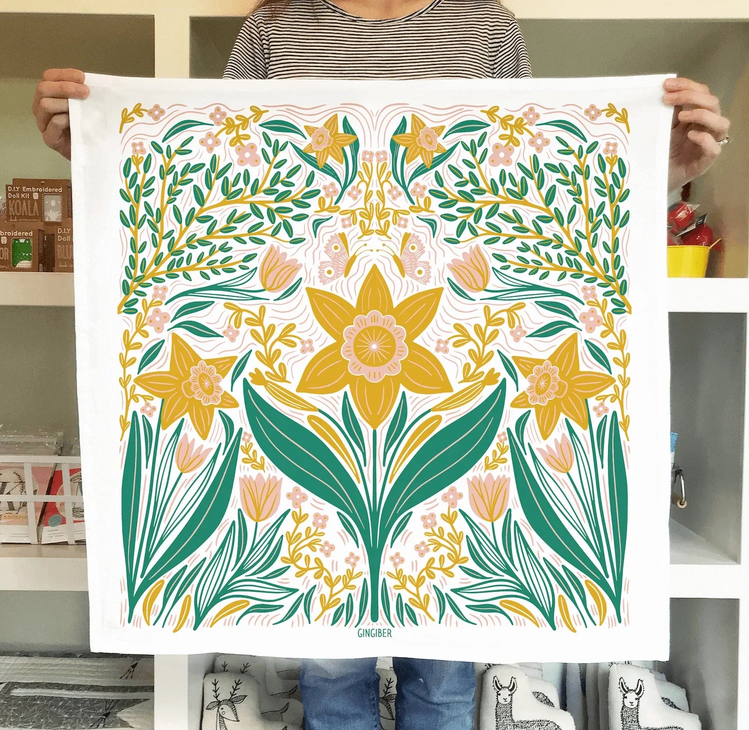 Multicolor illustrated floral tea towel