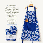 Dark Blue Hydrangea Apron & Oven Mitt Set