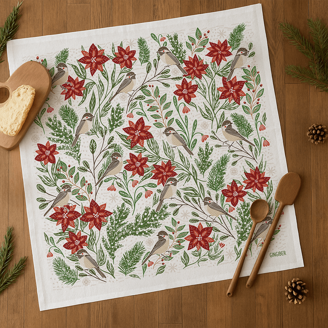 Limited Time Poinsettias & Pines Tea Towel