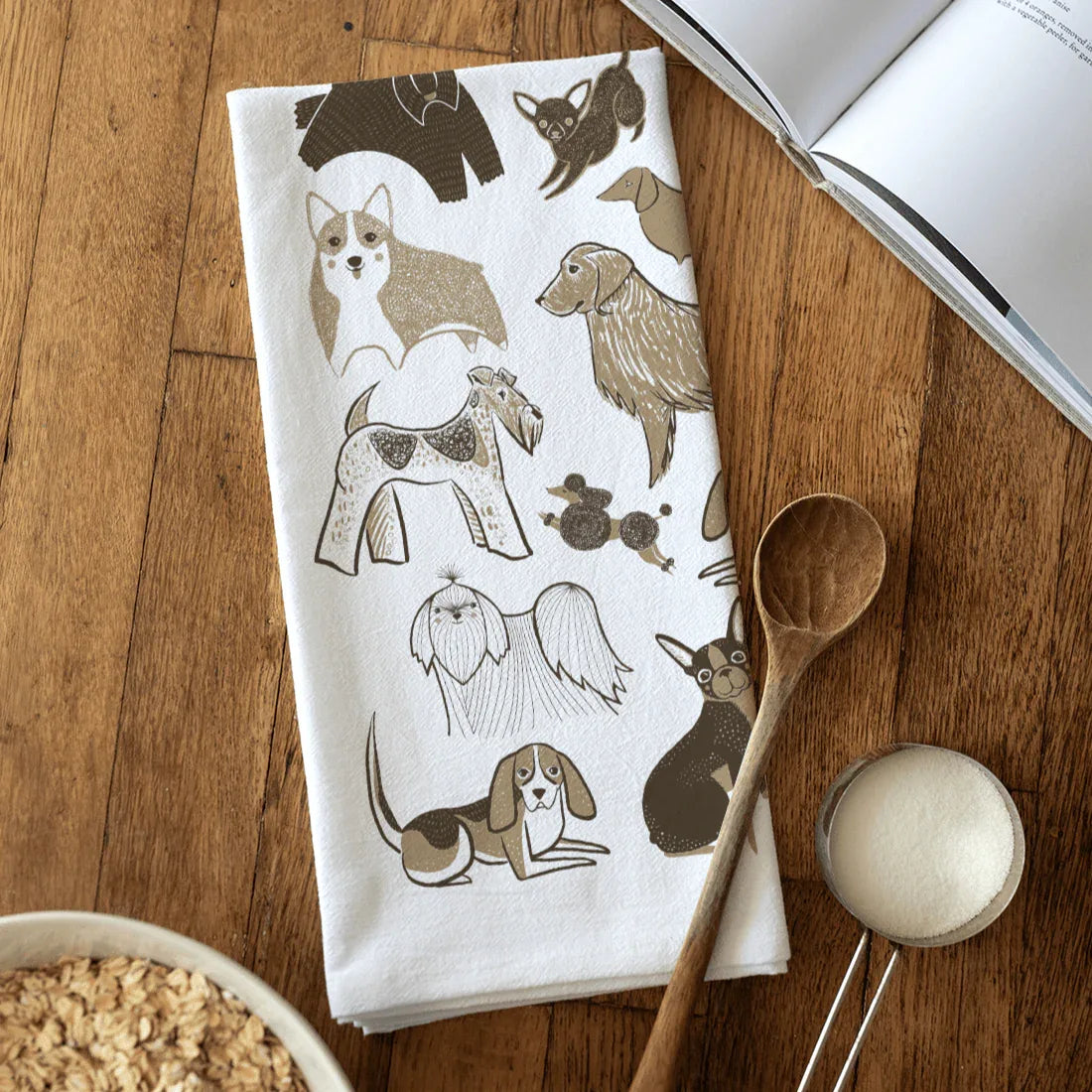 tea towel with illustrated dogs