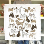 tea towel with illustrated dogs