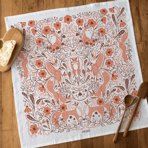 Limited Time Forest Foxes Tea Towel