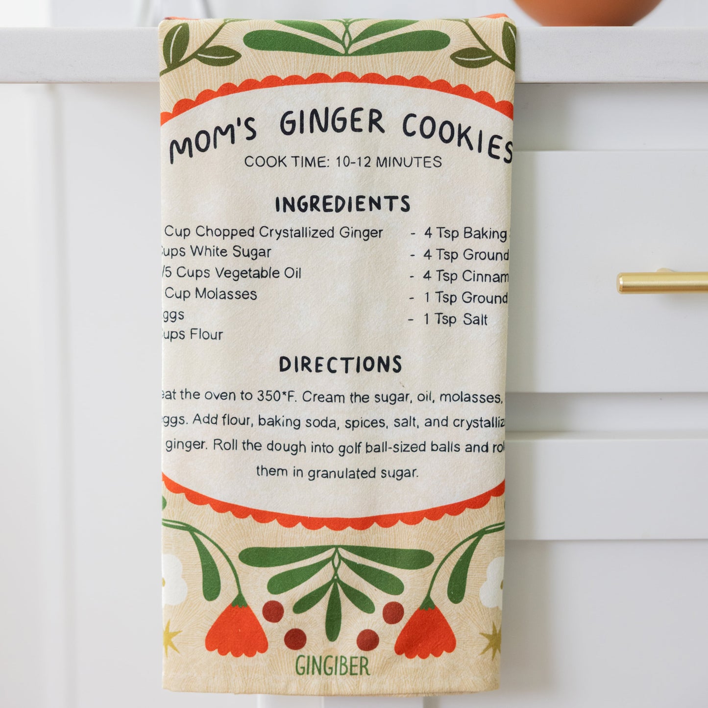Ginger Cookies Recipe Tea Towel