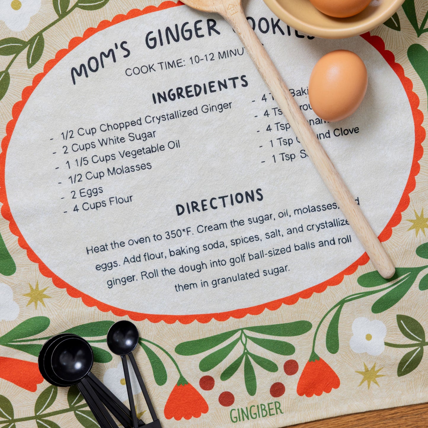 Ginger Cookies Recipe Tea Towel