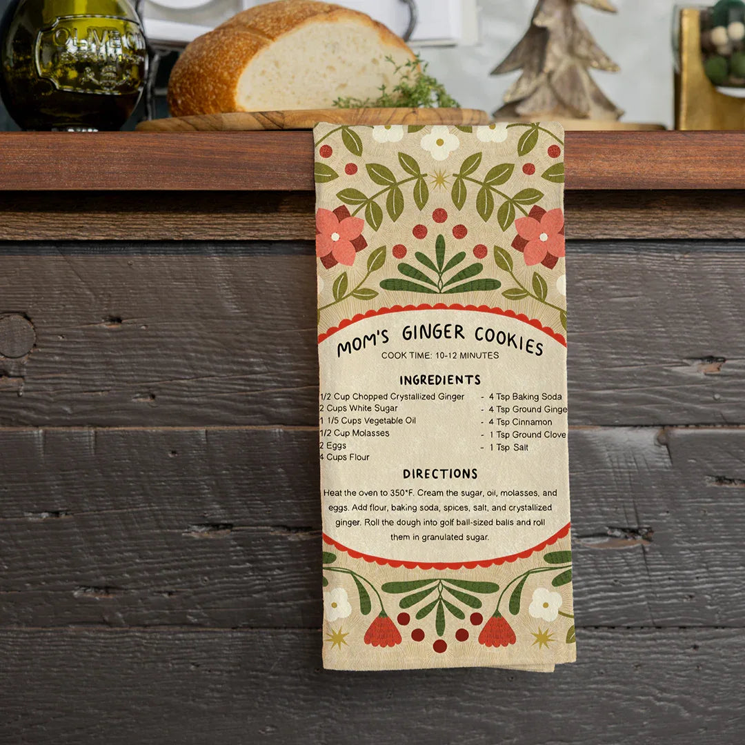 Ginger Cookies Recipe Tea Towel - Gingiber
