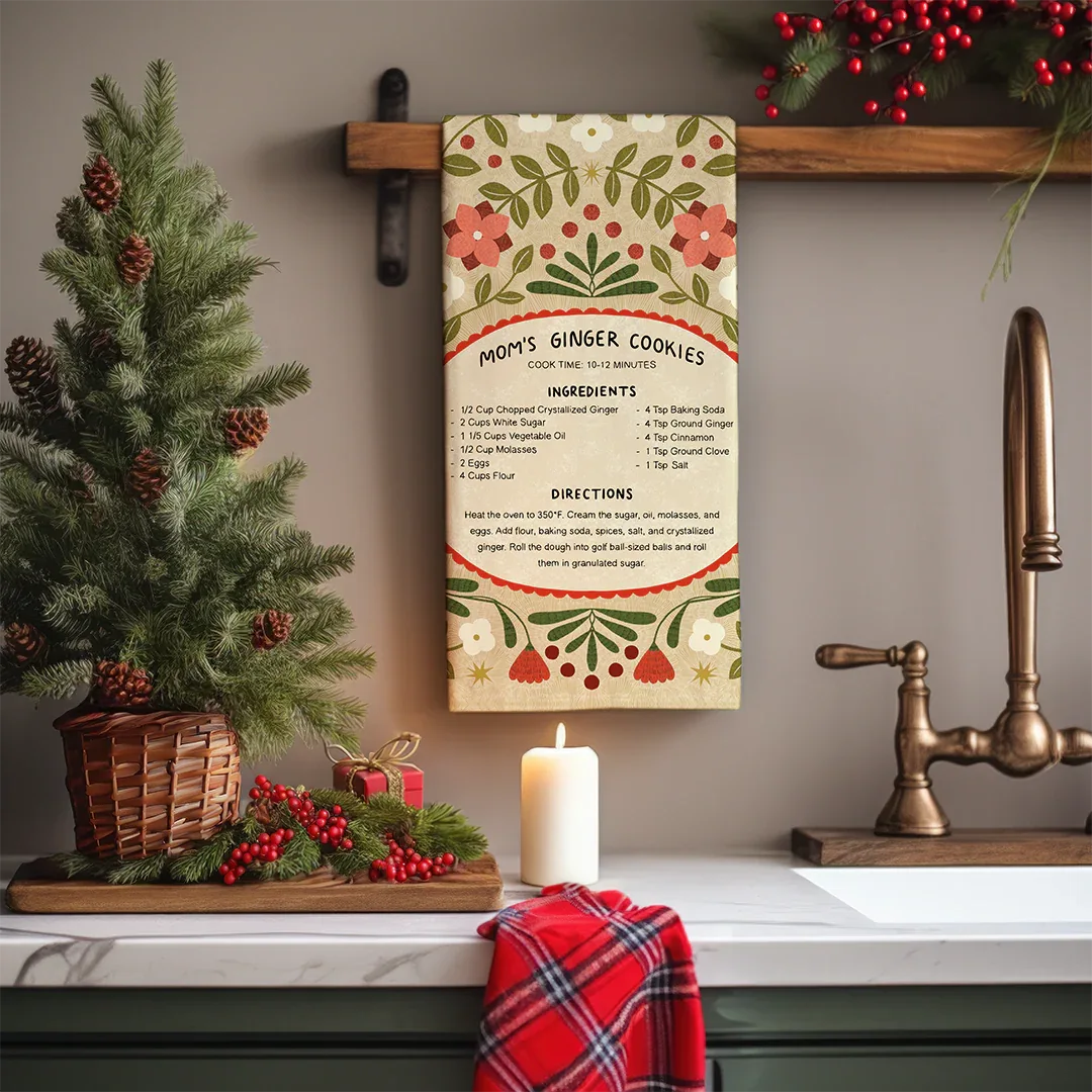 Ginger Cookies Recipe Tea Towel - Gingiber