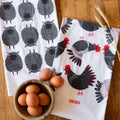 tea towels with illustrated chickens and sheep