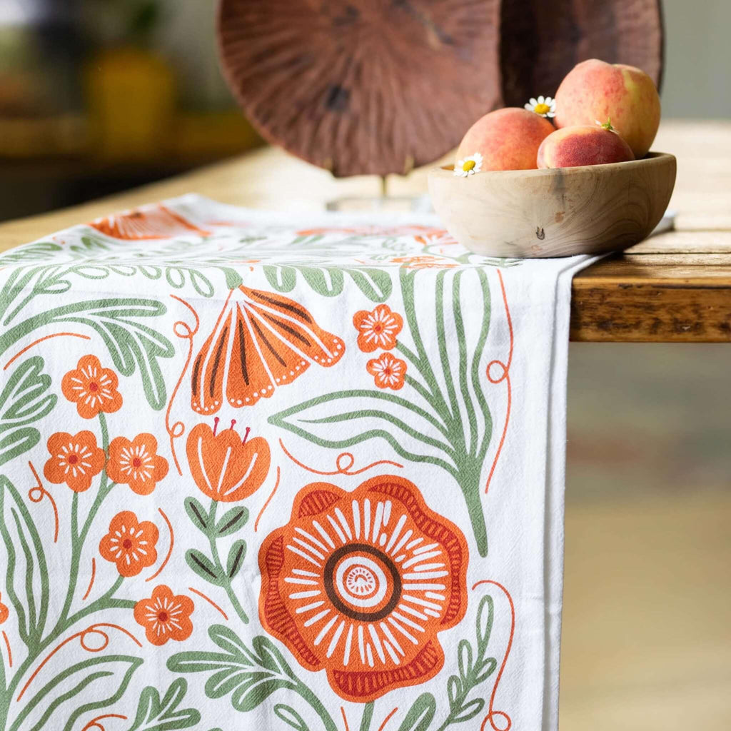 set of two tea towels with floral illustrations