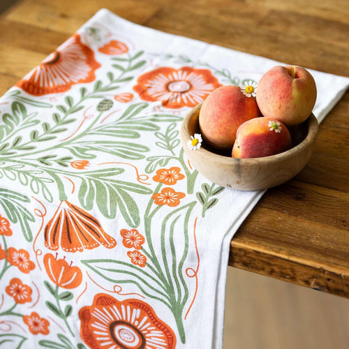 Multicolor illustrated floral tea towel