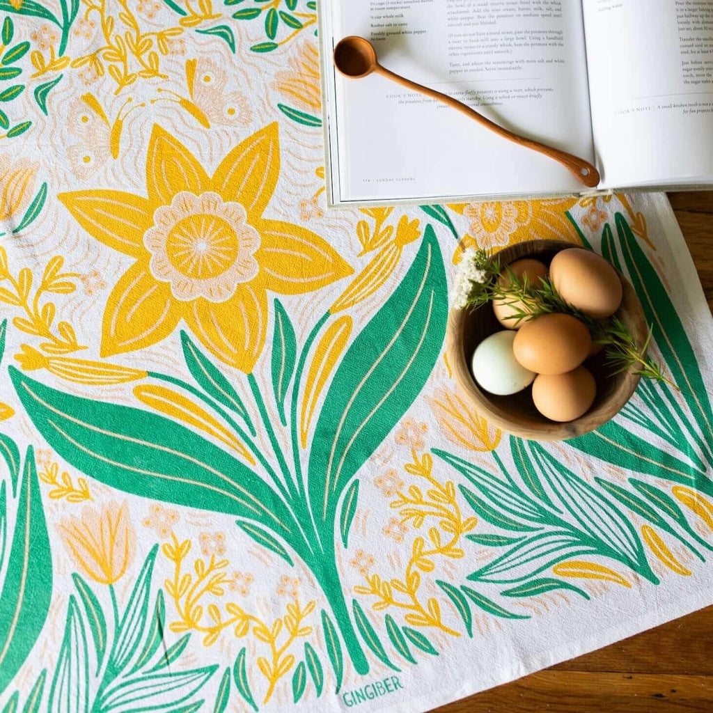 Multicolor illustrated floral tea towel