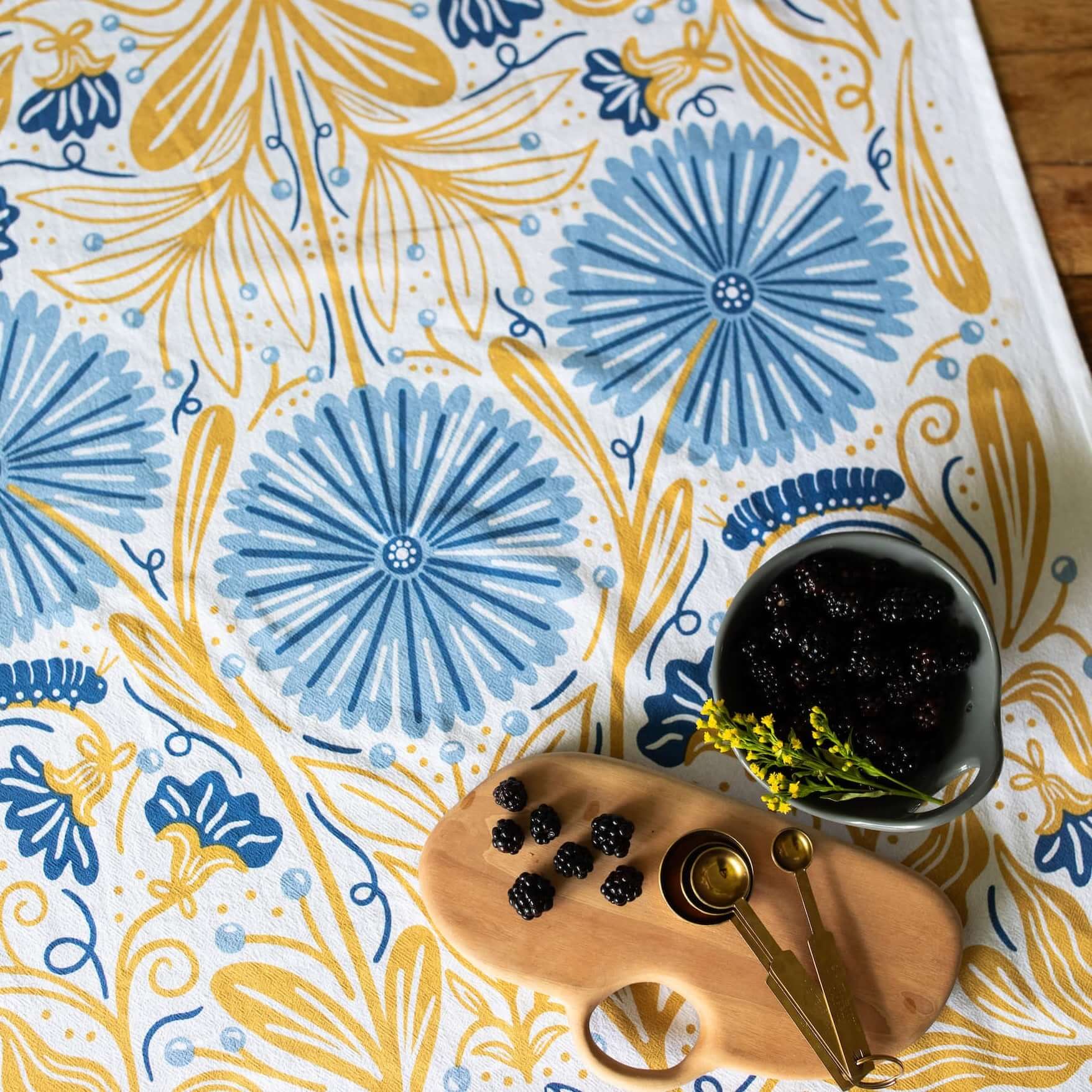 Blue Caterpillar Tea Towel