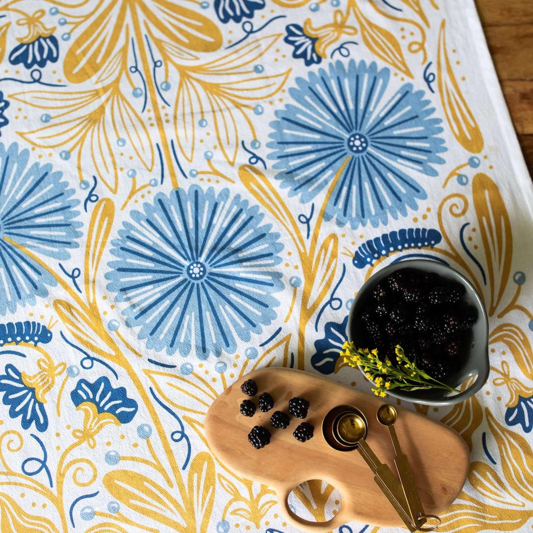 Multicolor illustrated floral tea towel