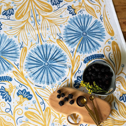 Multicolor illustrated floral tea towel