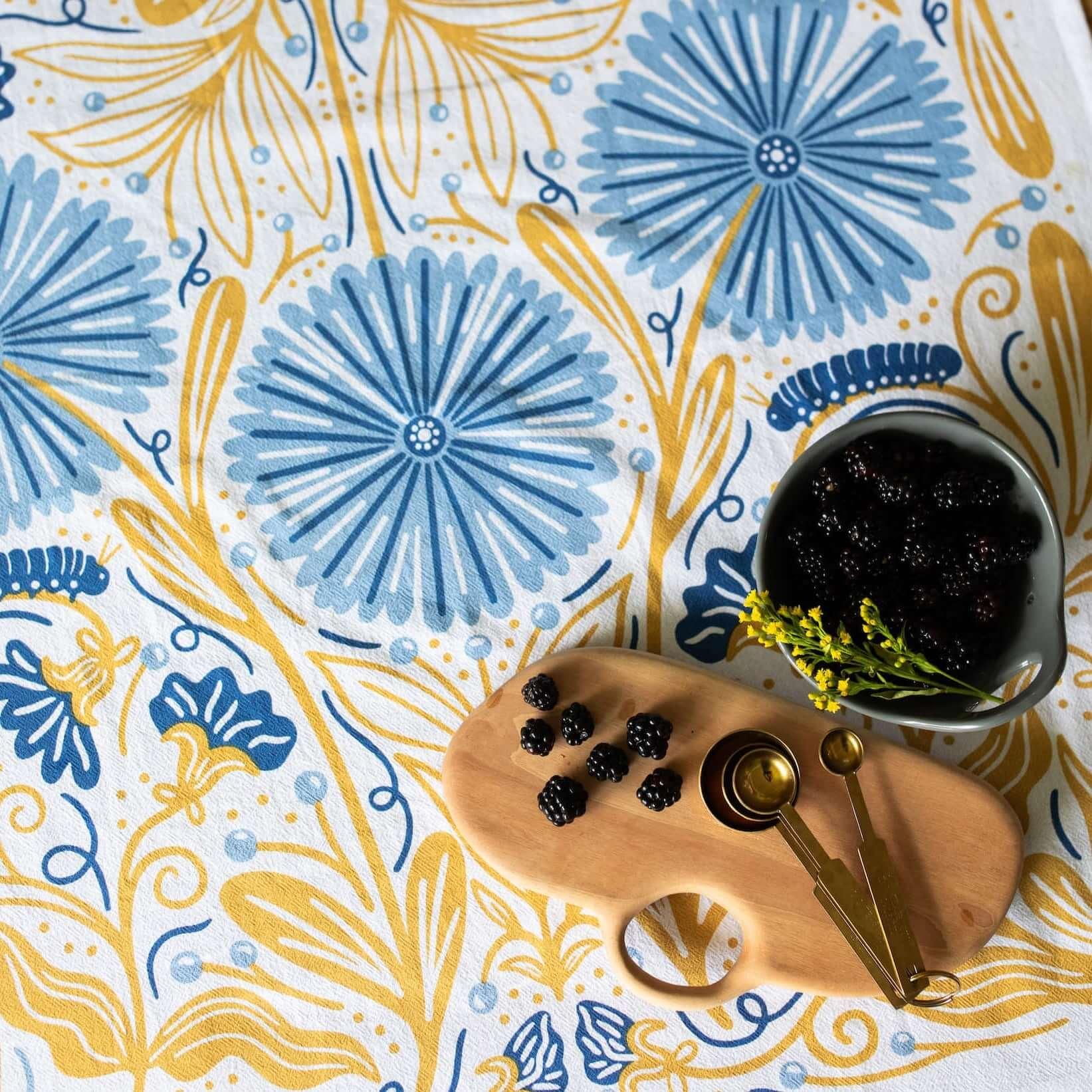 Multicolor illustrated floral tea towel