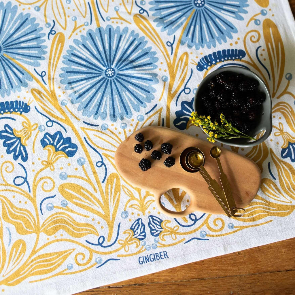 Multicolor illustrated floral tea towel