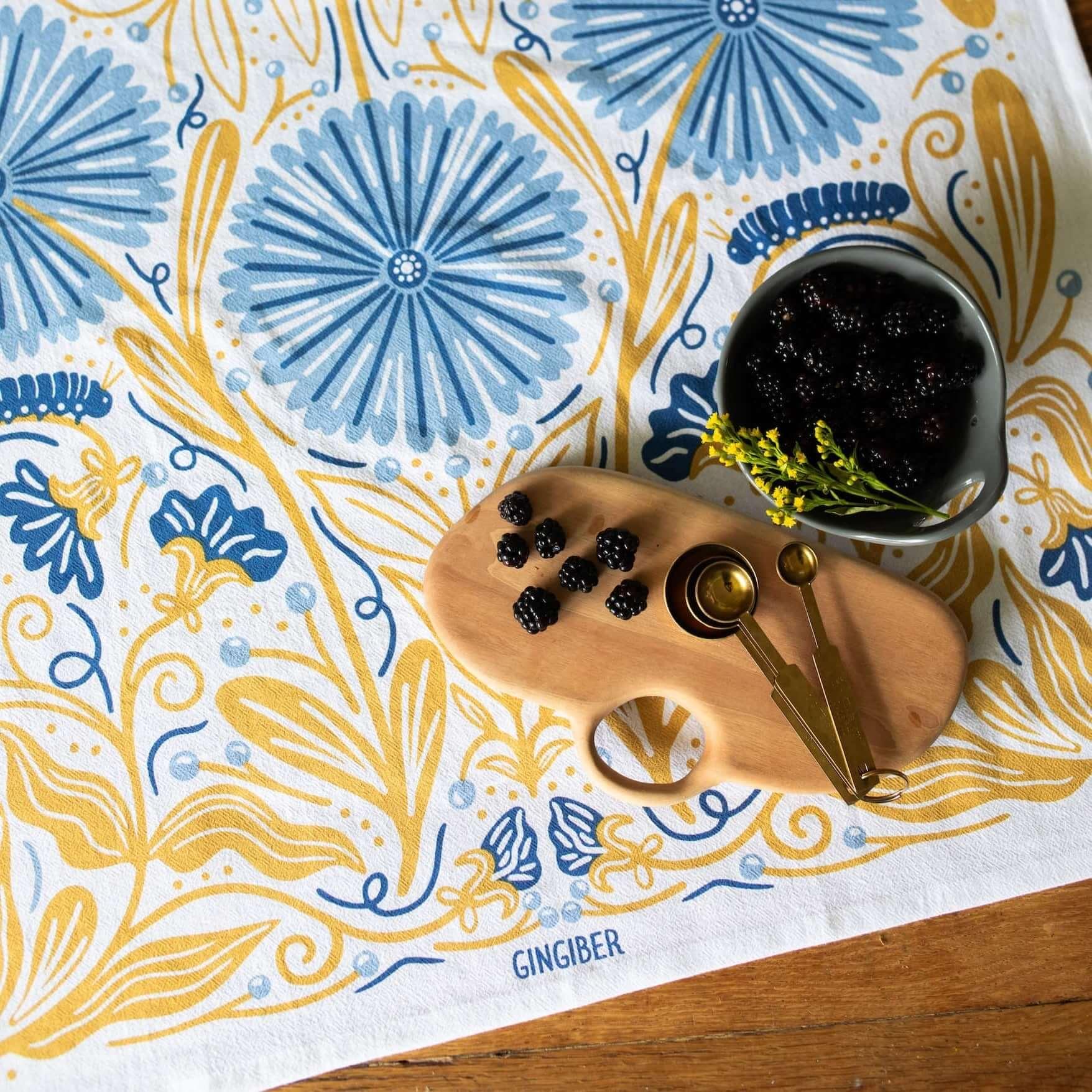 Multicolor illustrated floral tea towel