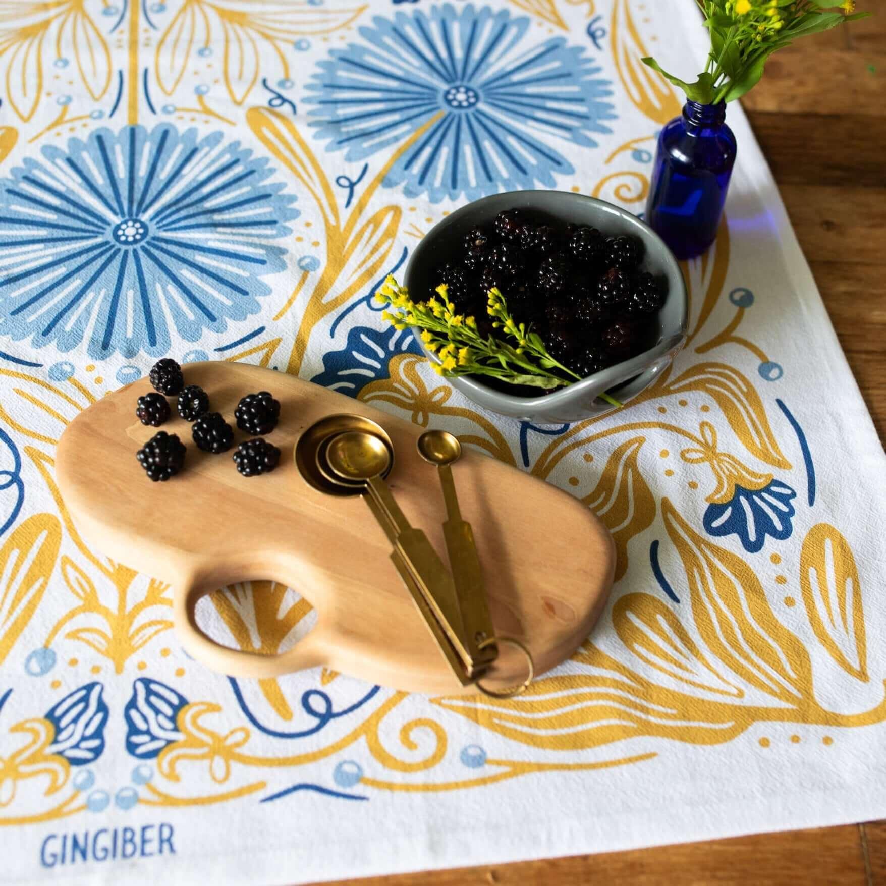 Multicolor illustrated floral tea towel