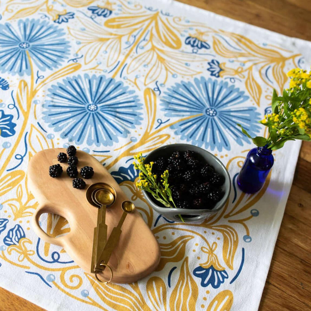 Multicolor illustrated floral tea towel