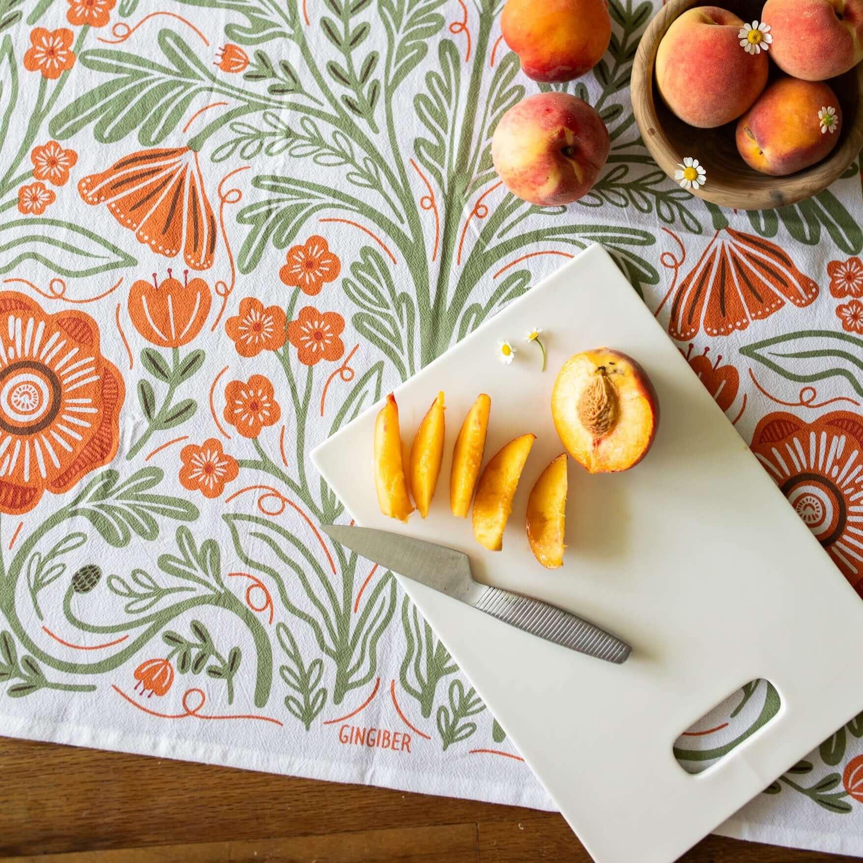 Multicolor illustrated floral tea towel