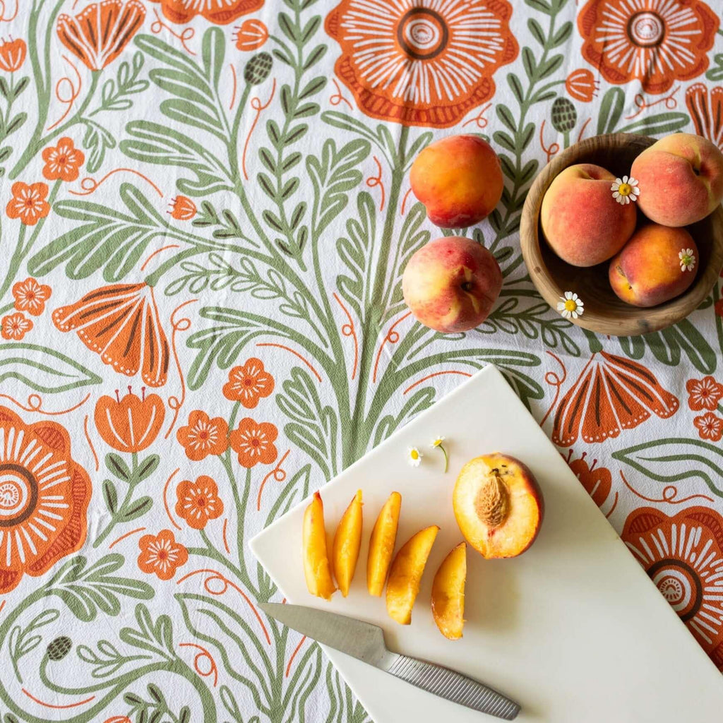 Multicolor illustrated floral tea towel