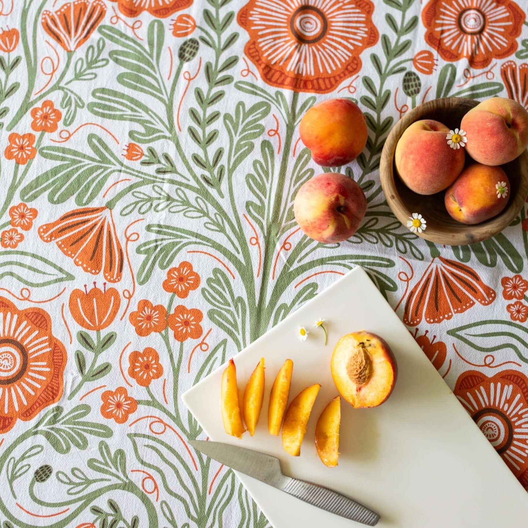 Multicolor illustrated floral tea towel