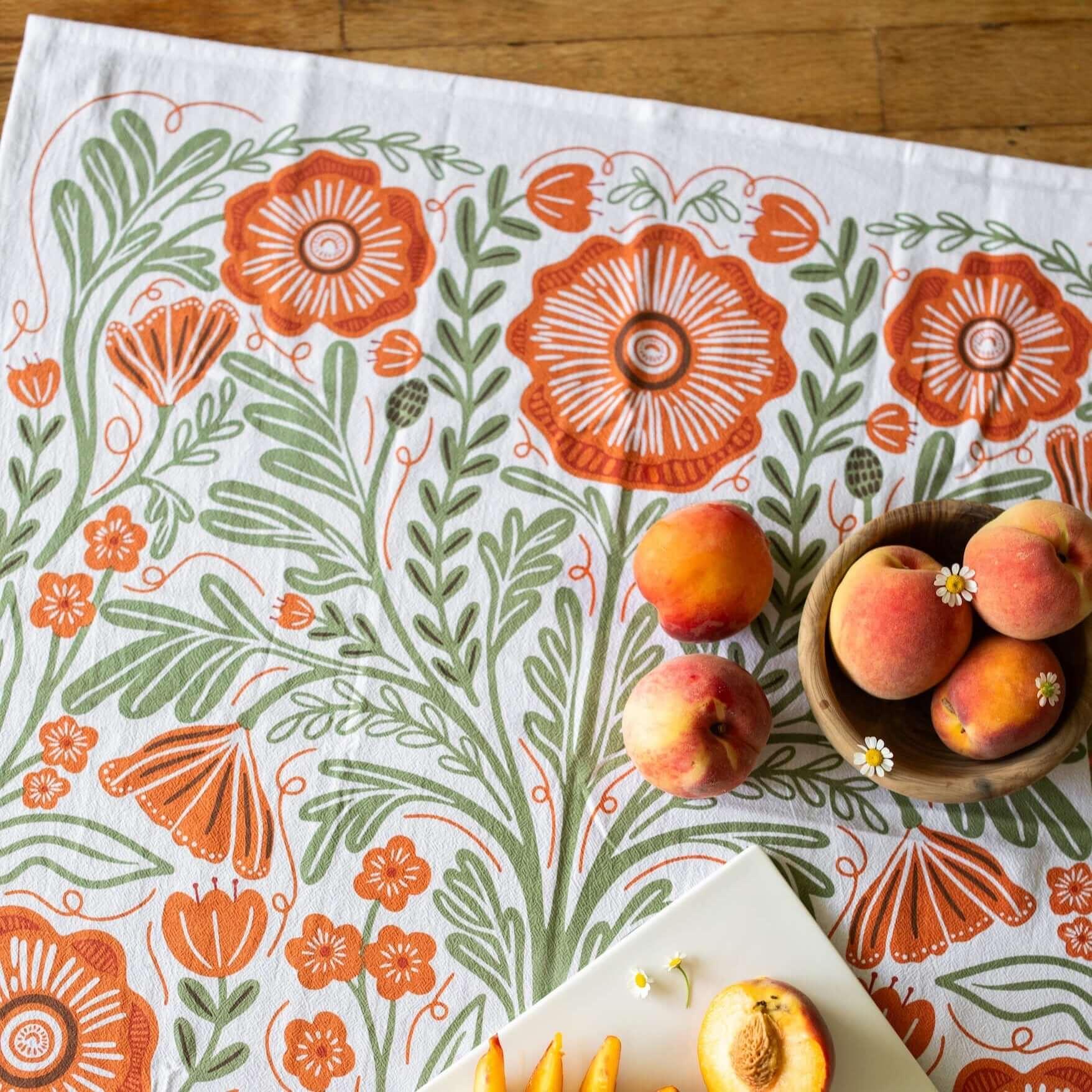Multicolor illustrated floral tea towel