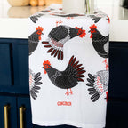 tea towel with illustrated chickens