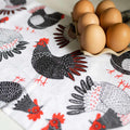 tea towel with illustrated chickens