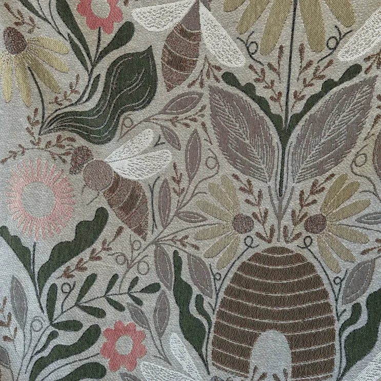 Blanket - woven throw featuring multicolored bee and beehive illustrations