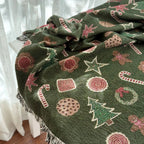 Christmas Cookies Blanket - woven throw with green background and cookie illustrations