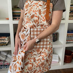 Mushroom Medley Apron & Tea Towel—bake in style with gingiber apron featuring mushroom illustrations and matching tea towel, adjustable neck strap, large pocket, 100% cotton canvas