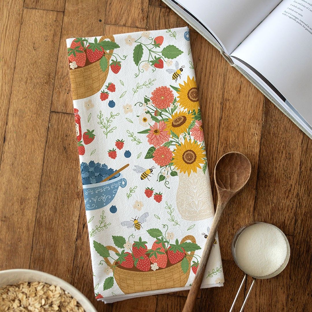 Summer Berry Garden Tea Towel