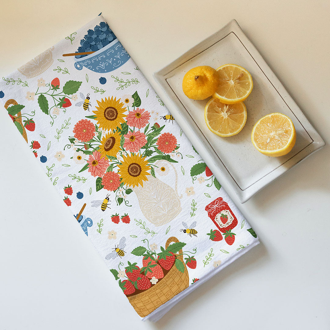 Summer Berry Garden Tea Towel