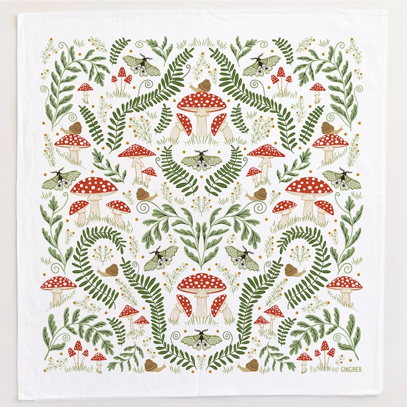 Limited Time Mushrooms & Ferns Tea Towel