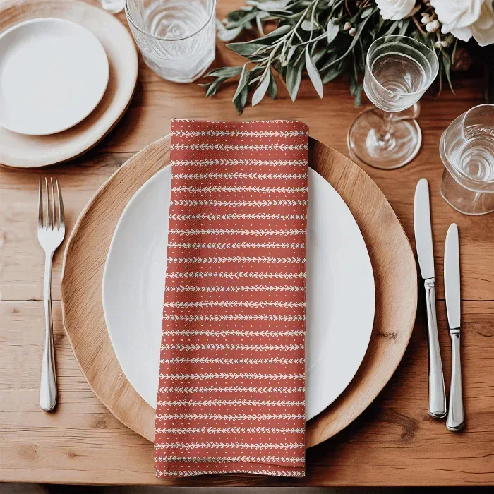 Red Petal Stripe Cloth Napkins (REDIRECT) - Gingiber