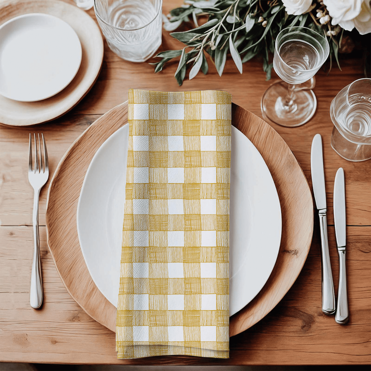 Gold Gingham Cloth Napkins