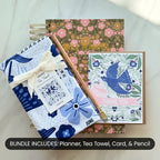 gift bundle - floral planner, bluebird tea towel calendar, 5x7 bluebird art print