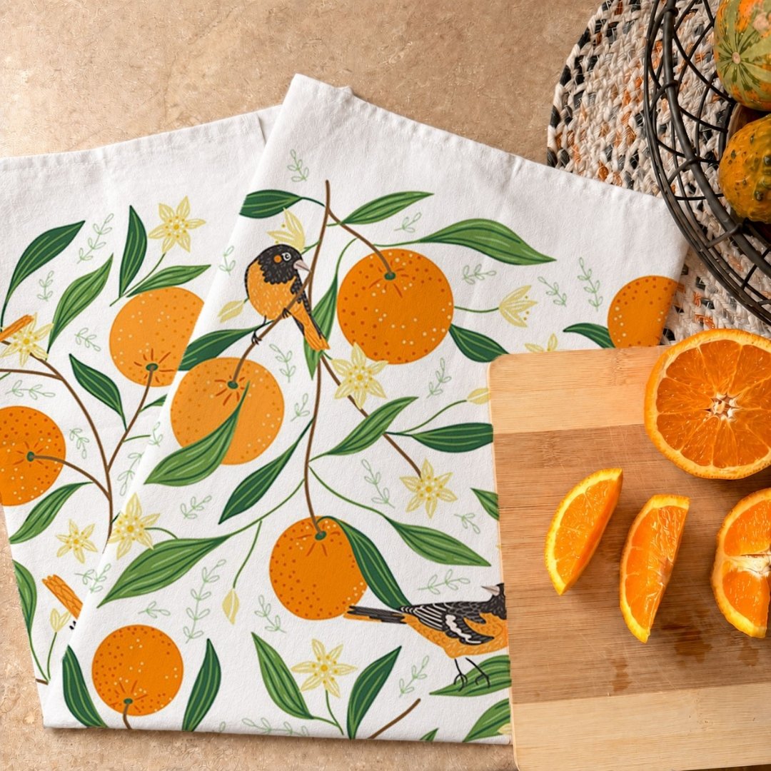 Orange Grove Tea Towel– Oversized, Absorbent, 100% Cotton – Gingiber