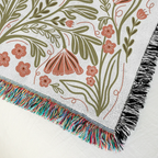 Poppy Blanket—Details 72x54, 100% cotton, woven in North Carolina, handmade in USA, gingiber order ships separately, handwash or gentle machine wash, cool dry