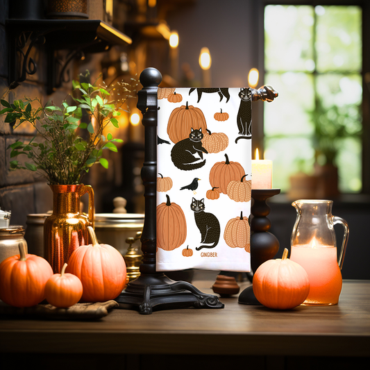 Pumpkins & Cats Tea Towel