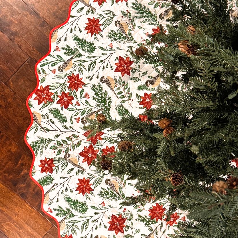 Poinsettia & Pine Tree Skirt