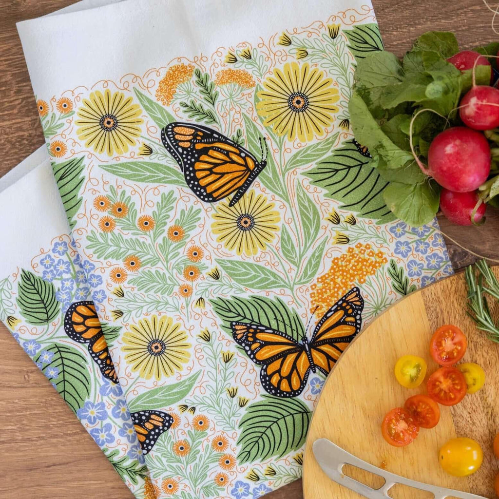 Multicolor illustrated floral tea towel