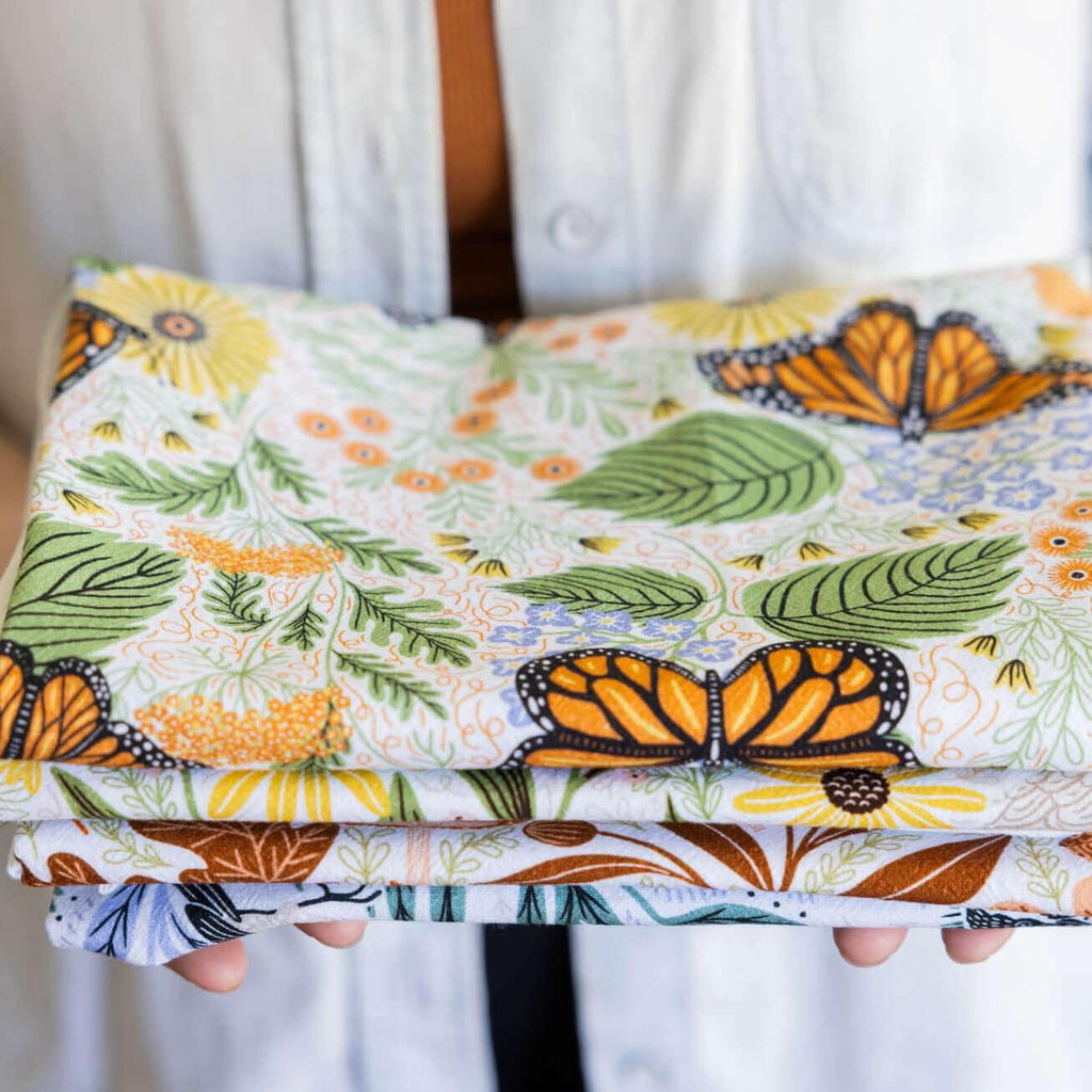 Multicolor illustrated floral tea towel