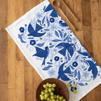 tea towels with bird and floral elements