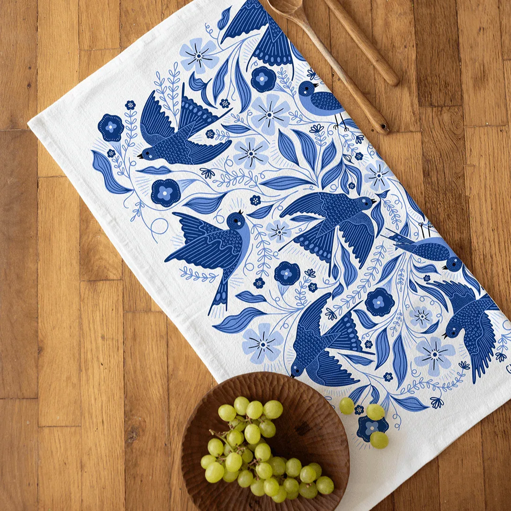 tea towels with illustrated birds