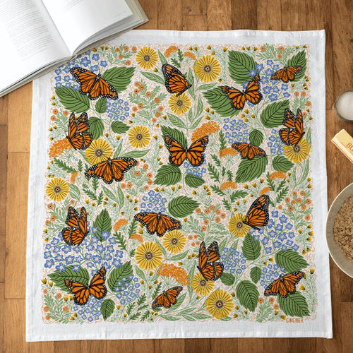 Multicolor illustrated floral tea towel