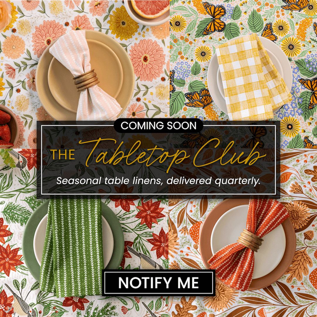 Promotional graphic for The Tabletop Club with colorful table settings and 'Coming Soon' text.